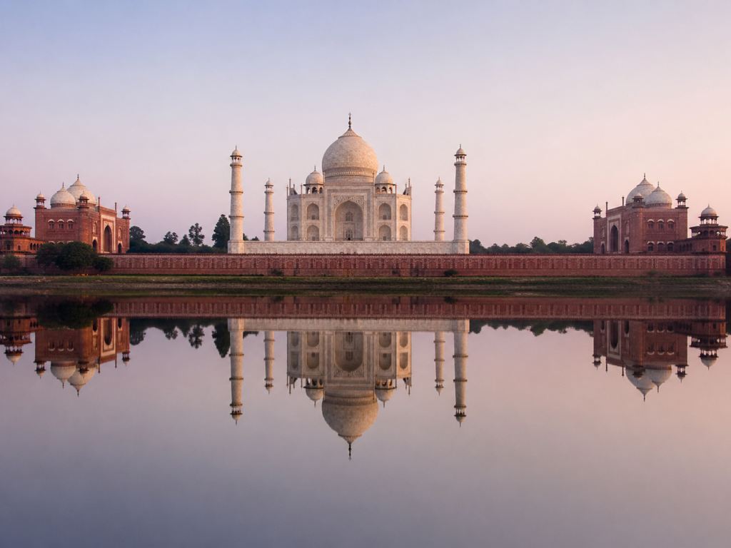 taj mahal with yamuna river